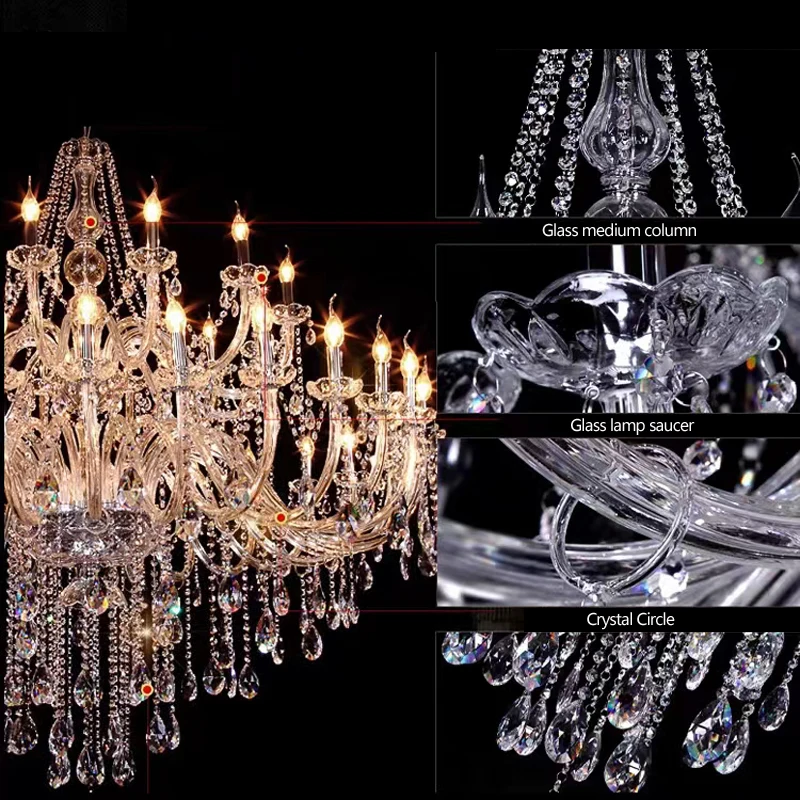 European Living Room Double Crystal Chandeliers Luxury Villa Simple Restaurant Glass For Led Chandelier Transparent Hanging Lamp