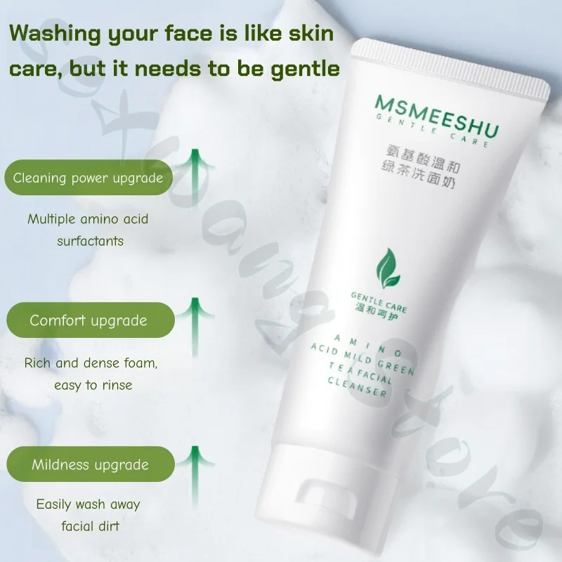 MSMEESHU Amino Acid Green Tea Facial Cleanser Gentle Cleansing, Moisturizing, Rejuvenating, Refreshing and Non-Sticky 100g