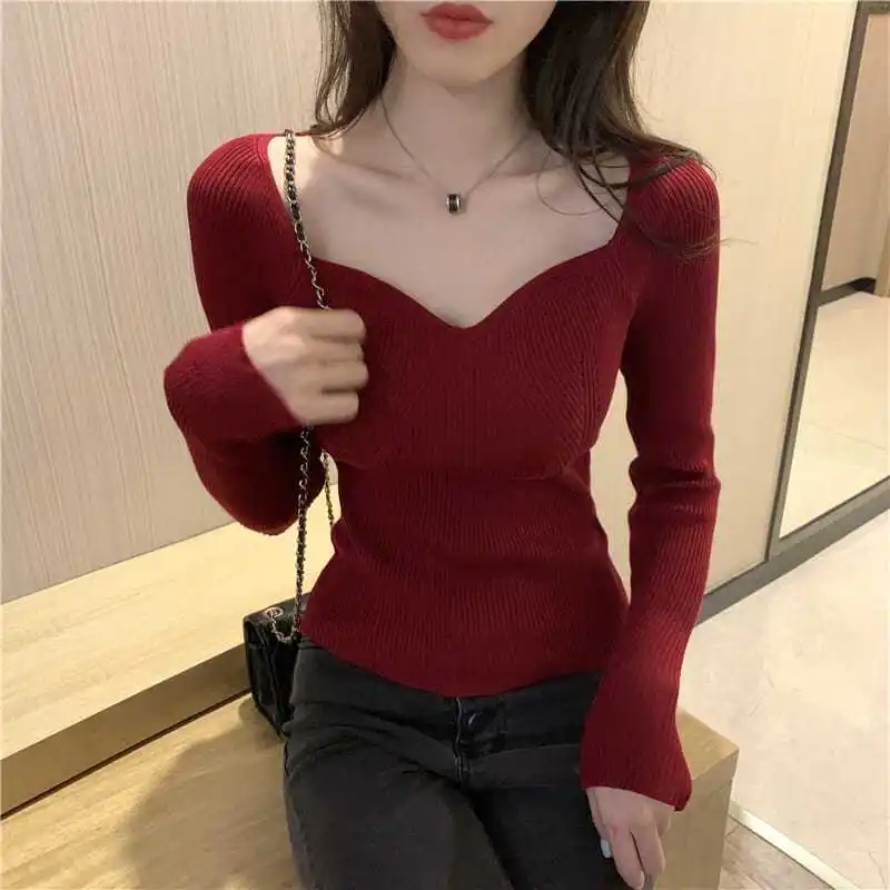 2024 Autumn and Winter New Women\'s Top Trendy Women\'s Sweater Fashion Contrast Color Knitted Sweater Women\'s Slim Fit Pullovers