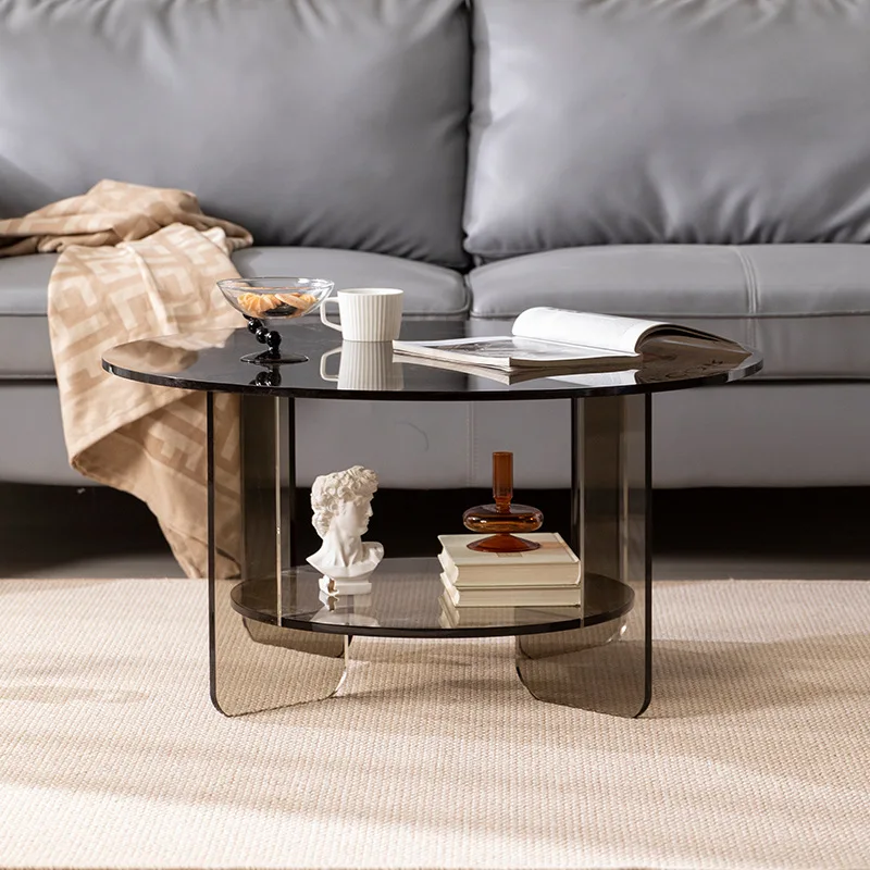 Mesa de centro de losa de roca para sala de estar, estilo crema minimalista de lujo, luz transparente acrílica italiana, pequeño apartamento