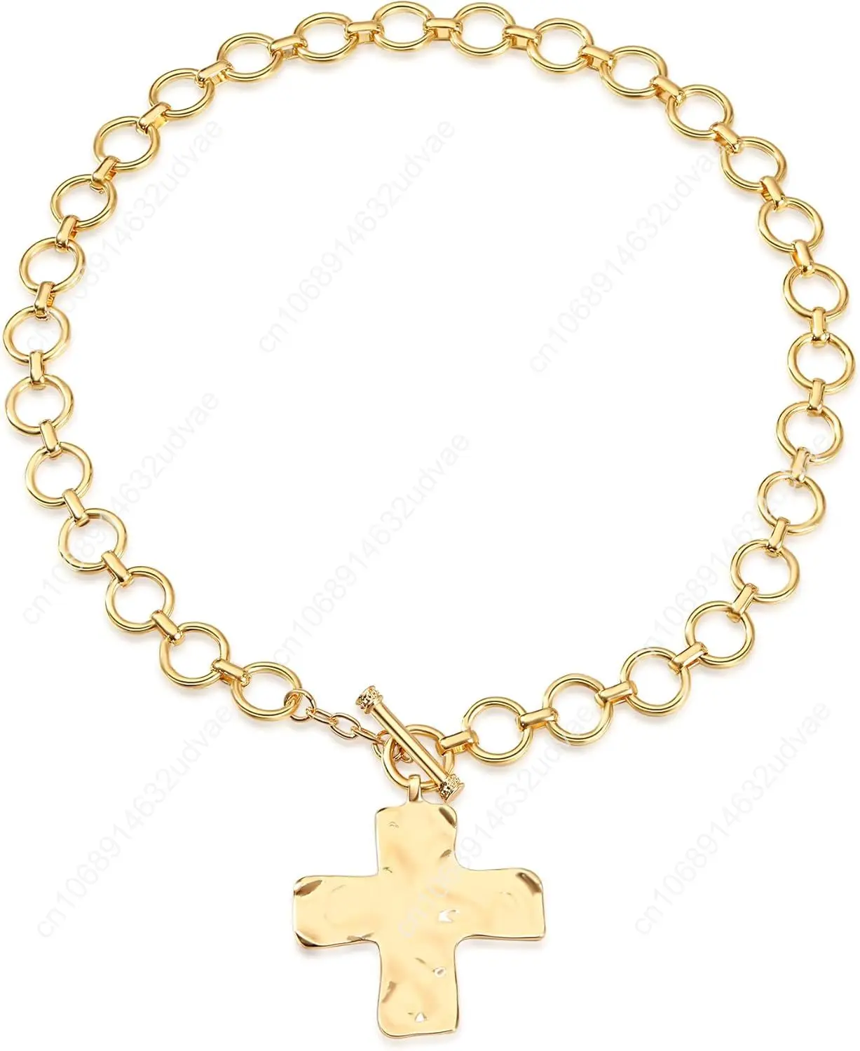MQV Collana con croce audace martellata in oro con dichiarazione robusta, catena spessa, gioielli con ciondolo a catena vintage