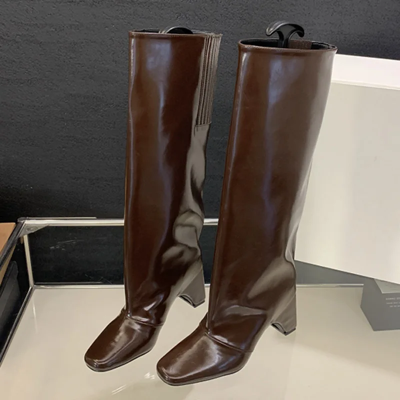 Eilyken Winter Street Style Square Heels Women Knee-High Boots Fashion Cool Long Modern Booties Designer Shoes Zapatos De Mujer