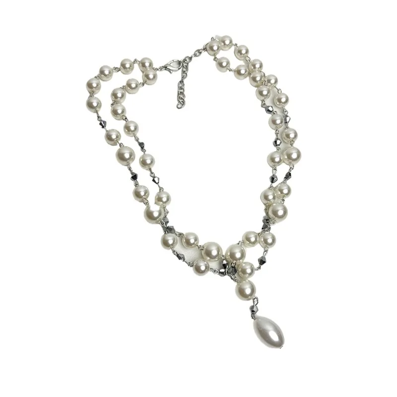 

European and American double-layer pearl necklace light luxury niche high-end clavicle chain personalized design temperament