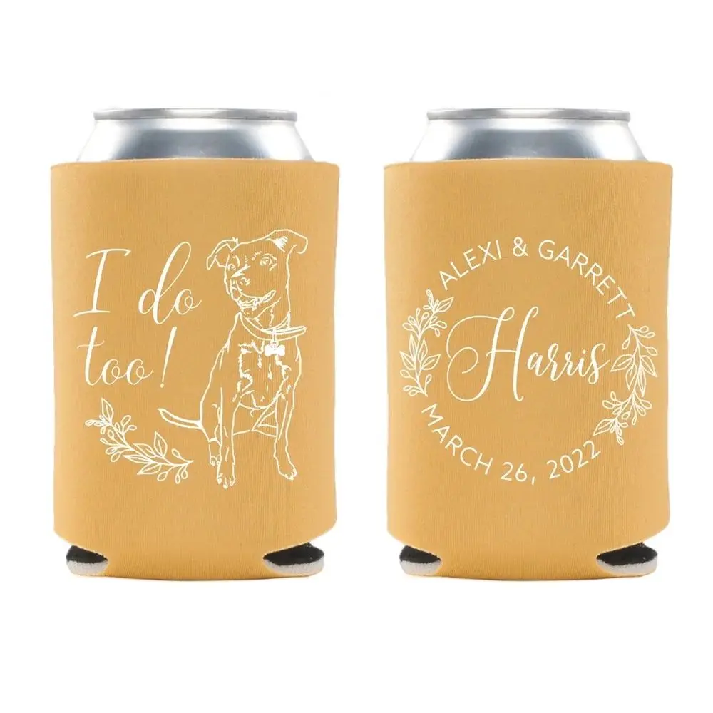 

Custom Pet Illustration - Wedding Can Cooler #192R - Botanical - Wedding Favors, Beverage Holder, Wedding Favor, Can Holder, Can