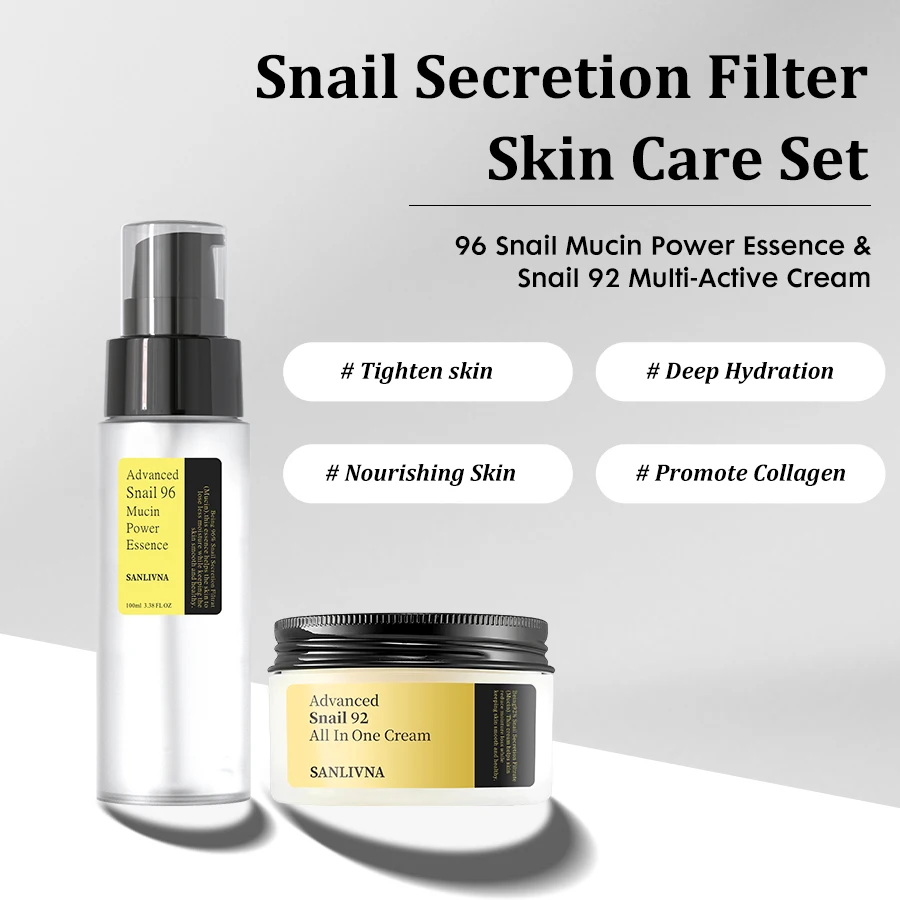 2Pcs Facial Skincare Set,96 Snail Mucin Power Essence & Multi-Active Cream,Face Moisturizer Anti-aging Serum for Dull Skin