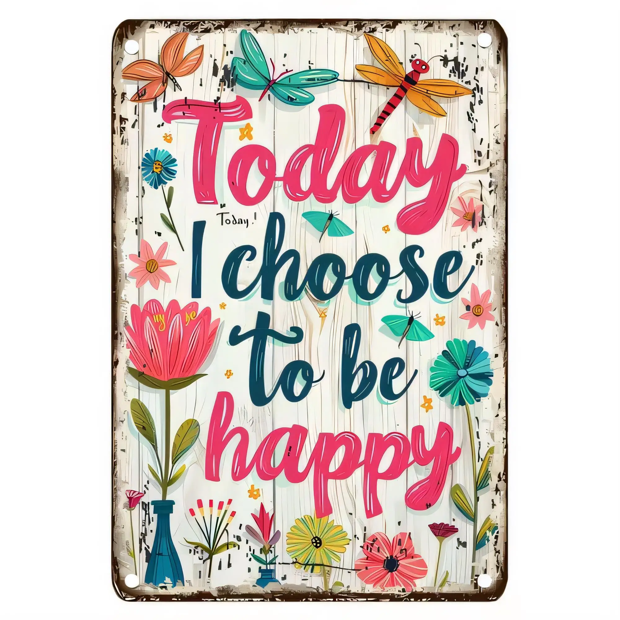 Tin Sign Today I Choose To Be Happy Vintage Floral Quote Metal Sign Wall Decor for Bedroom Living Room Kitchen Cafe Retro Aesthe