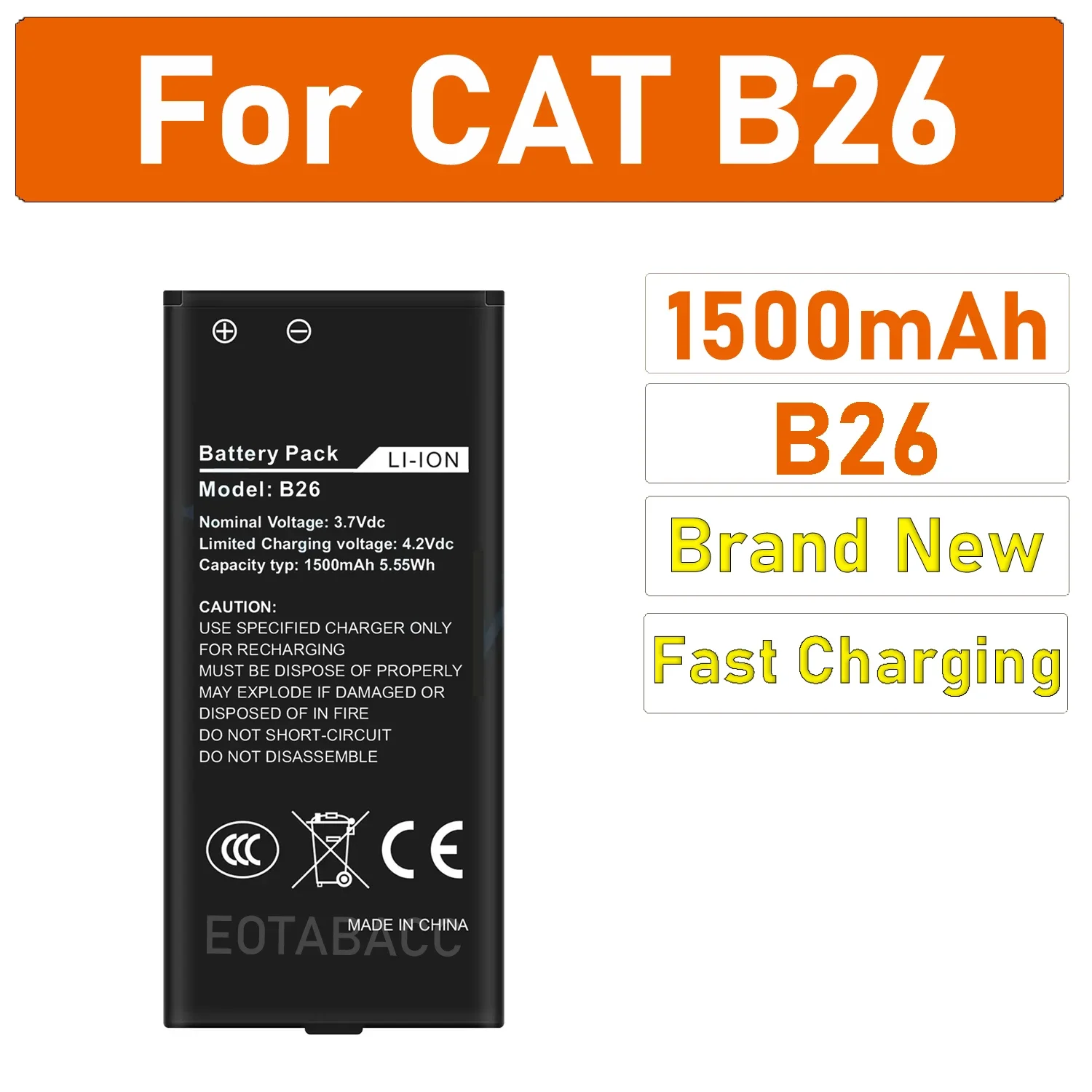 

2025 Years BatteryReal Capacity 1500mAh B26 Battery For Caterpillar CAT B26 Mobile Phone High Quality Battery New Production