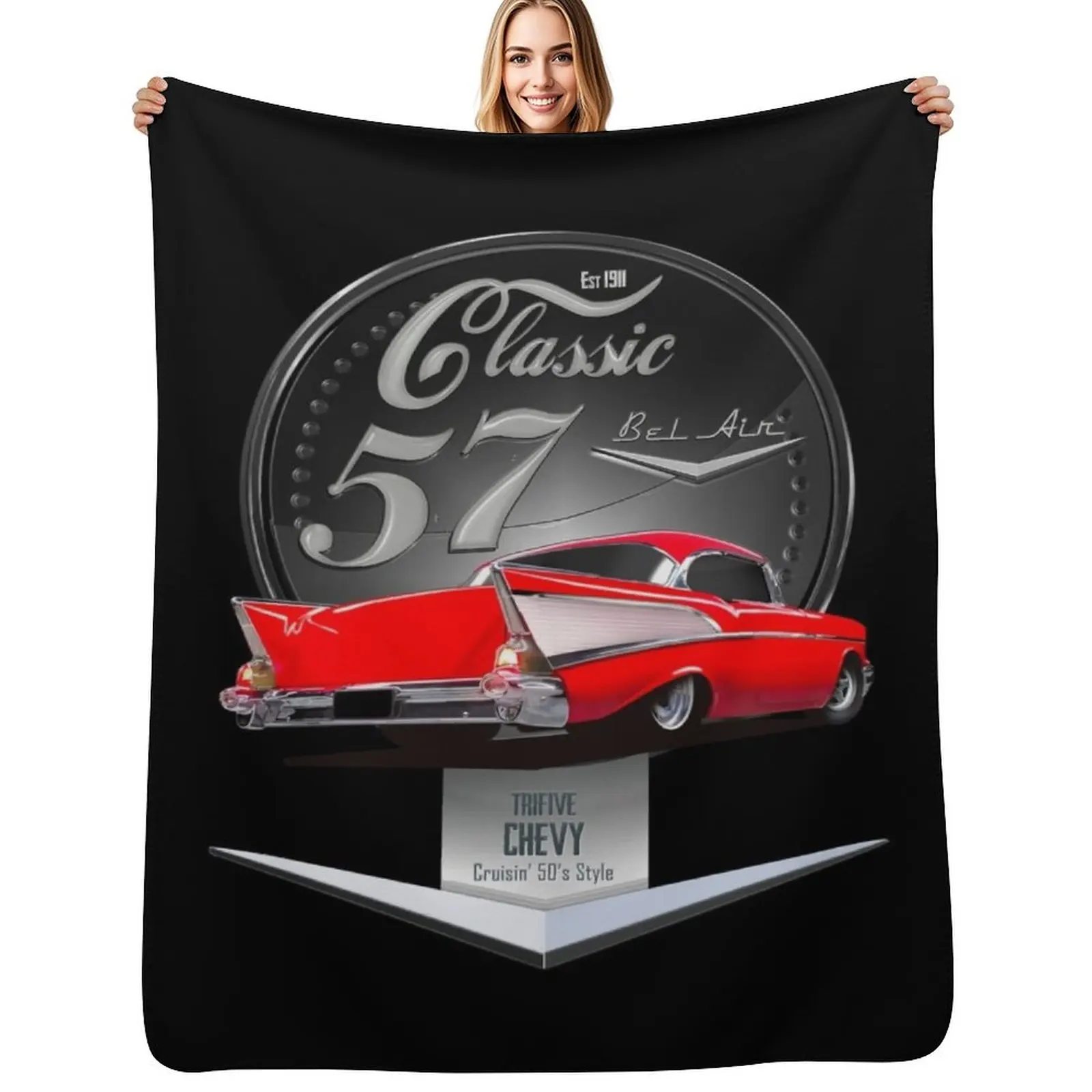 

Trifive Chevy 57 Throw Blanket wednesday Loose Single Soft Plush Plaid Blankets