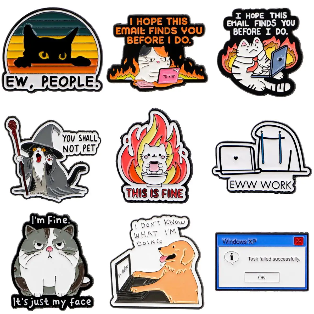 Humorvolle Büro Zitate Emaille Pin Cartoon Katze Brosche für Mantel Damen Broschen Mode Revers Abzeichen Schmuck Geschenk für Freunde