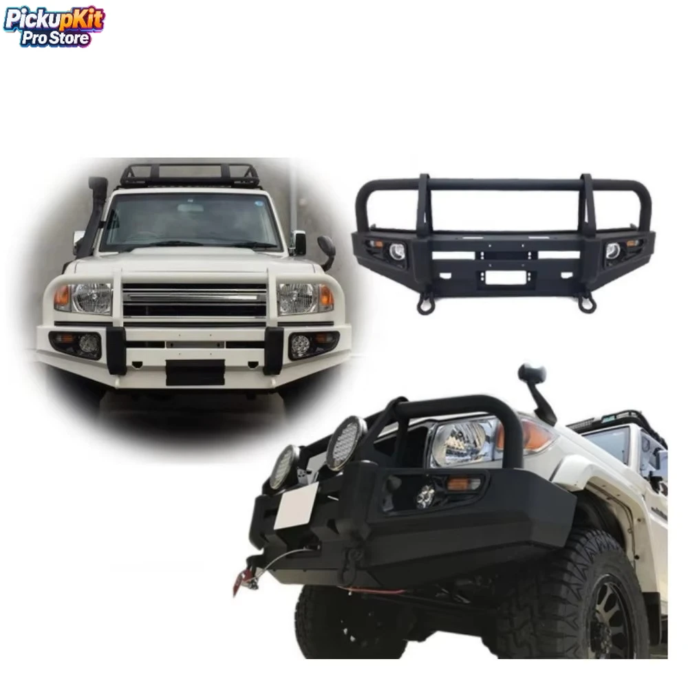 

Land Cruiser 76 Off-road Front Bumper Winch Mounted Grill Steel Mud Black