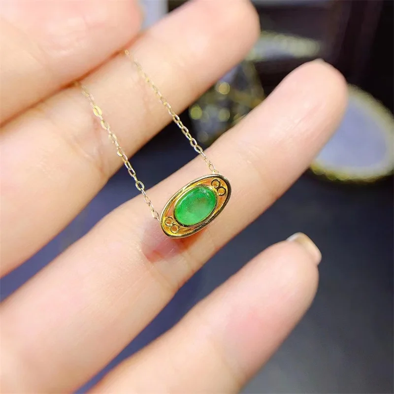 100% natural emerald pendant, real 925 sterling silver women's pendant, simple and cute, everyday wear