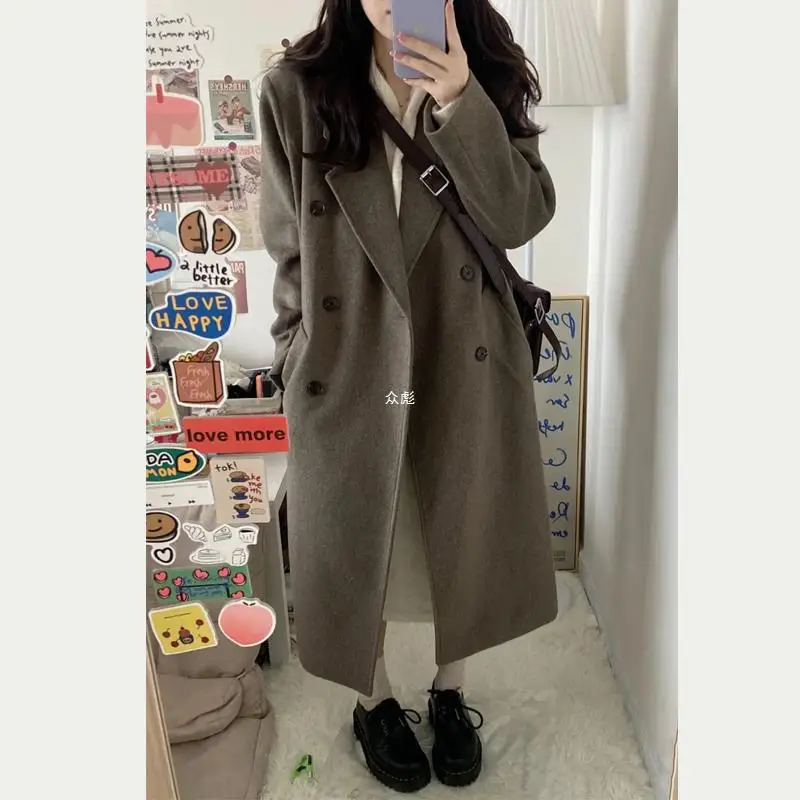 High-end gray small woolen coat women's medium and long 2023 autumn and winter new Korean version loose woolen