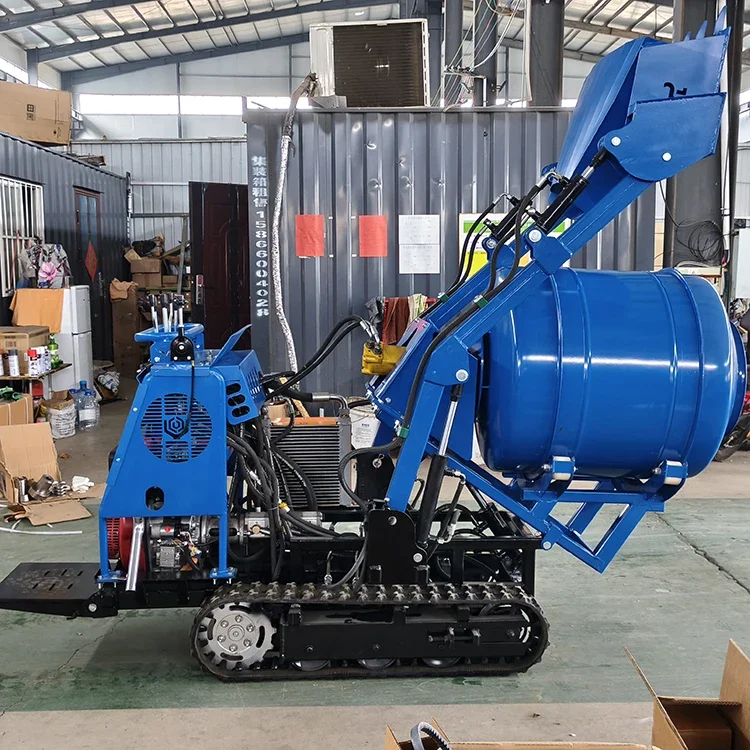 Ride on Full Hydraulic Concrete Mixer 400L Small-Scale Infrastructure Power Tracked Self-loading Bucket All-terrain Cement Mixer