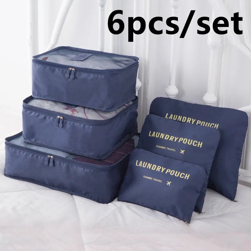 6pcs Travel Storage Bag Set For Clothes Tidy Organizer Wardrobe Suitcase Pouch Travel Organizer Bag Case Shoes Packing Cube Bags