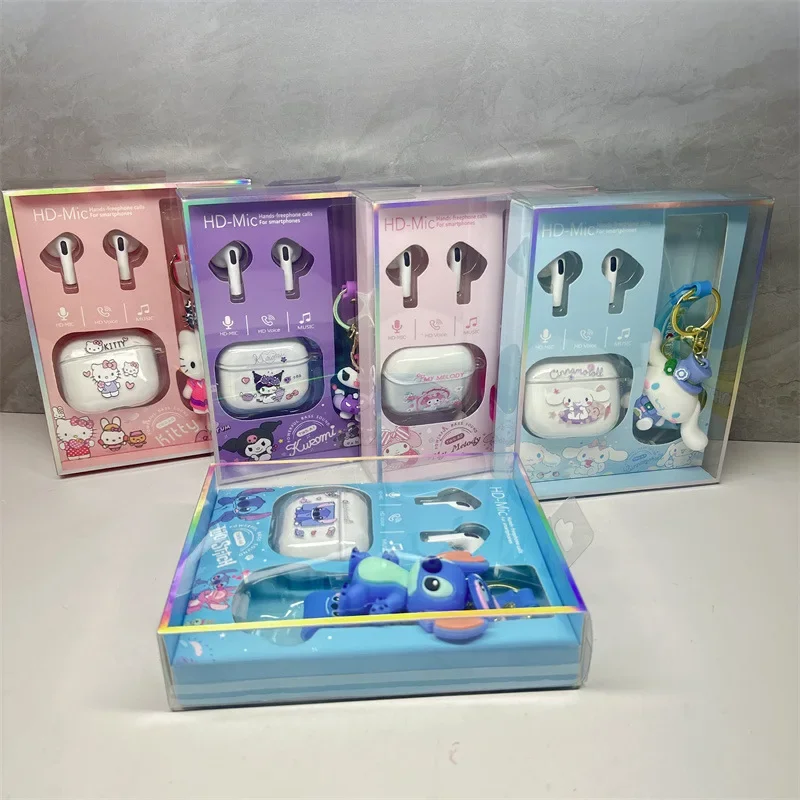 Disney Stitch Wireless Bluetooth Earphones Noise Cancelling Earbuds with Sanrio Kuromi Pompompurin Charms