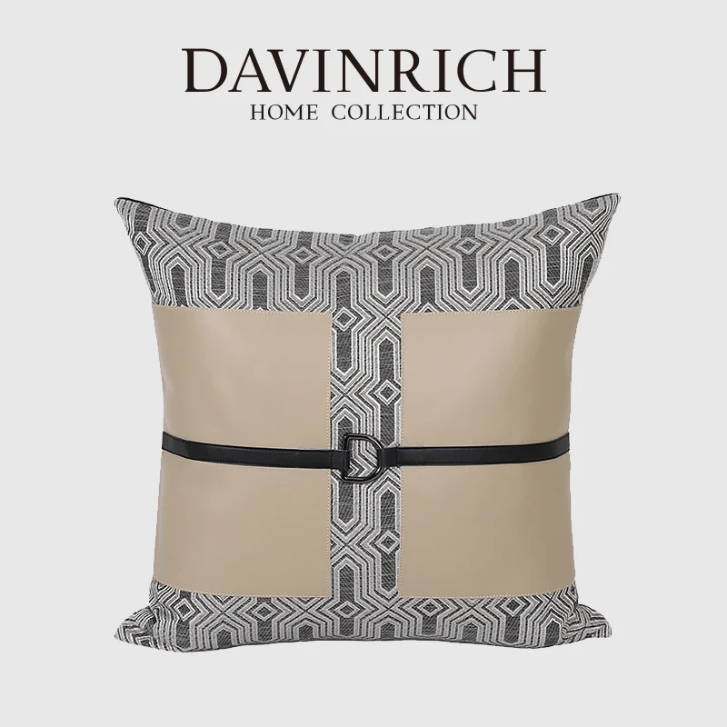 DAVINRICH CD Style Inspired Tan Gray Horse Armchair Cushion Covers Handmade Luxury Geometric Equestrian Pillow Case For Backrest