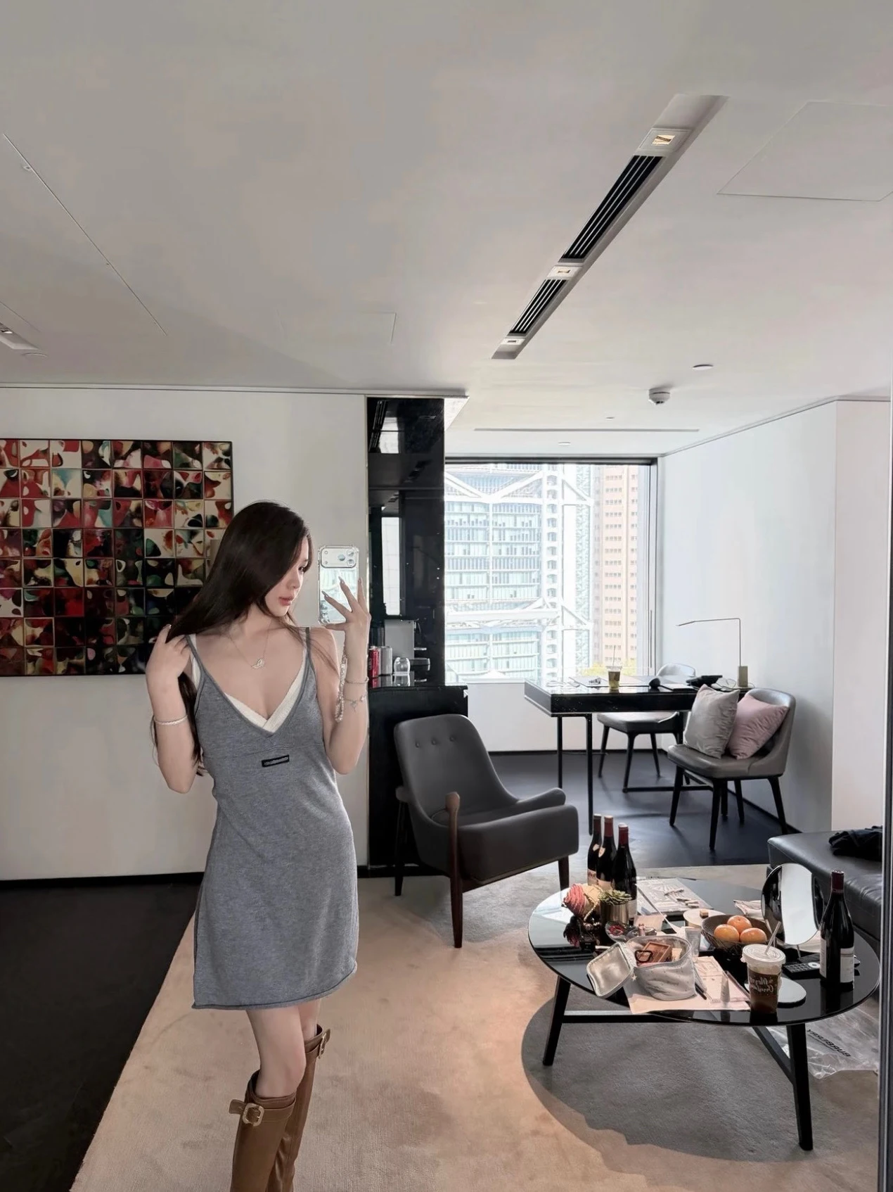 

Женское вязаное платье VIBE в стиле преппи, серое, с V-образным вырезом, без рукавов, свободного кроя, дышащее, приятное к телу, с многослойной юбкой миди