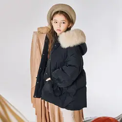 Girl Down Jacket Winter New Big Real Fur Collar Warm Parka Children Thicker High Quality Outfit Girl Long Down Coat 6-14Y Wz975