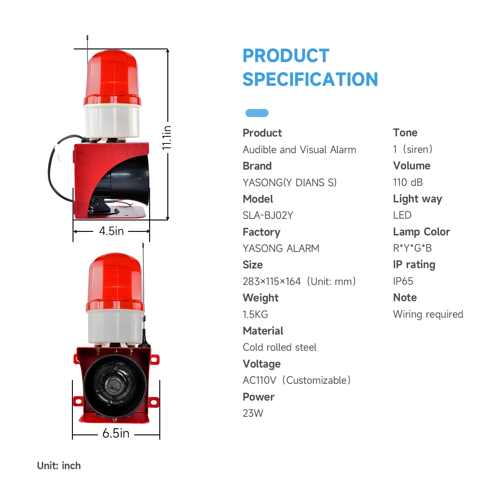 Customized 2000m Wireless Industrial Security Alarm System 110dB Loud Siren 23W Door Alarm IP54 for Crane and Ports