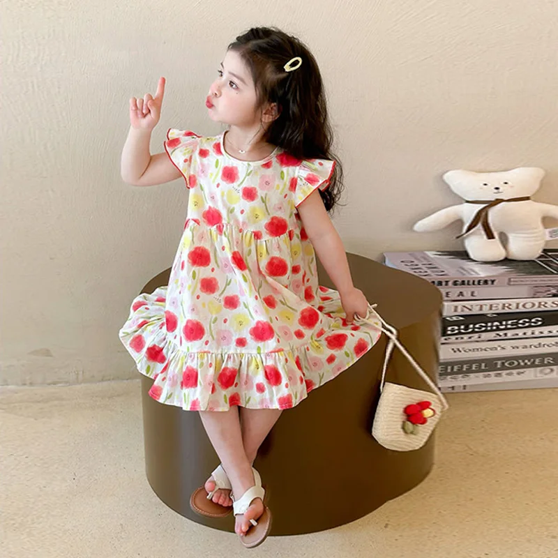 فستان بناتي كاجوال صيف جديد 2025 فستان أطفال بدون أكمام مزين بالزهور ملابس حلوة مطبوعة على الموضة للأطفال من عمر 1 إلى 10 سنوات #6