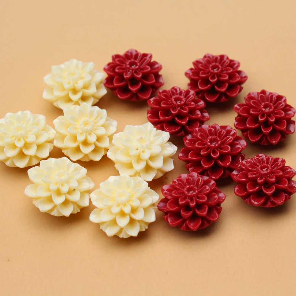 15mm Carved Daisy Flower Beads Artificial Coral Bead for Jewelry Bracelet Necklace Making .Red Beige  DIY Craft Loose Supplies
