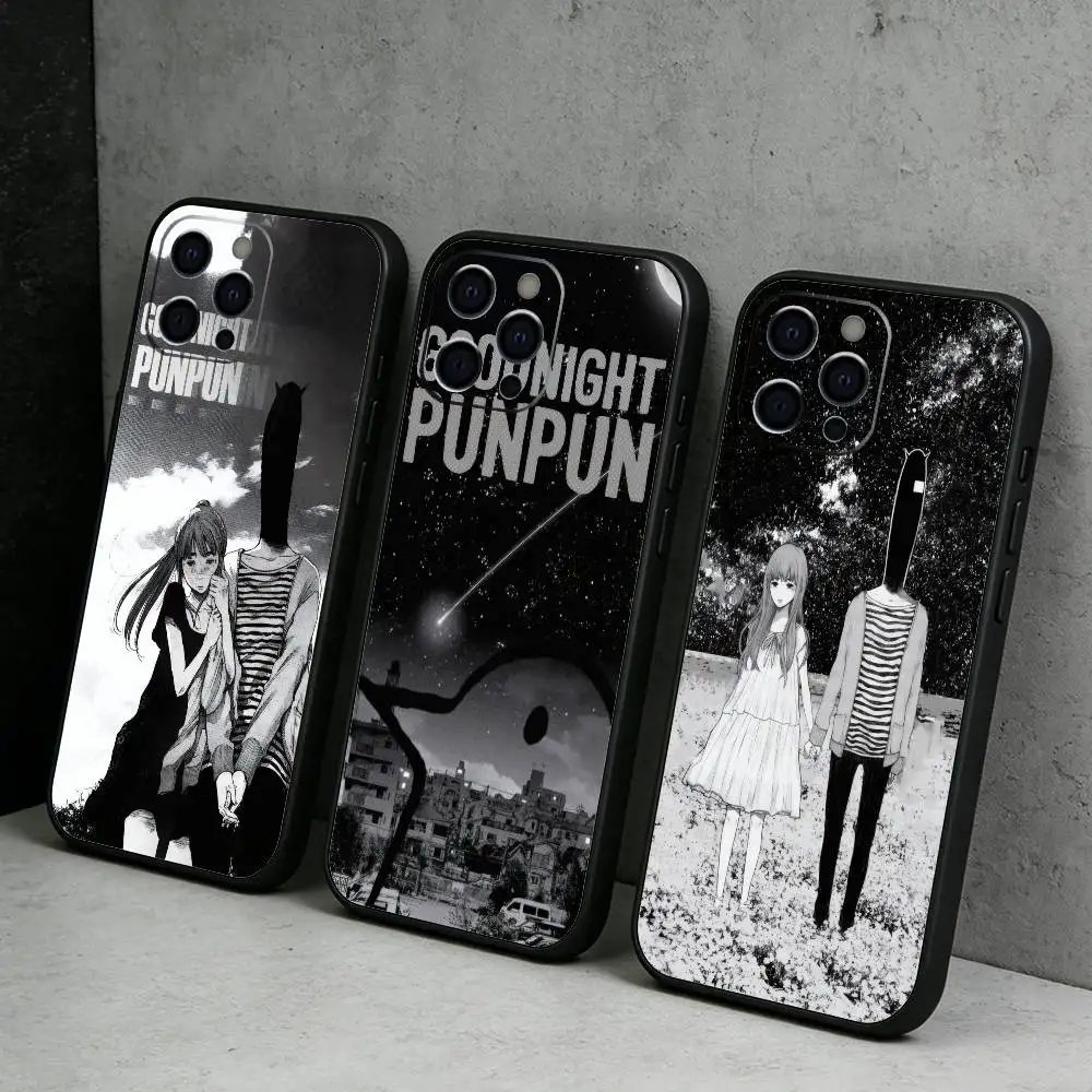 Classic Manga Goodnight P-PunpunS Phone Case For iPhone17,16,15,14,13,12 Plus,Max Soft Silicone Black Cover