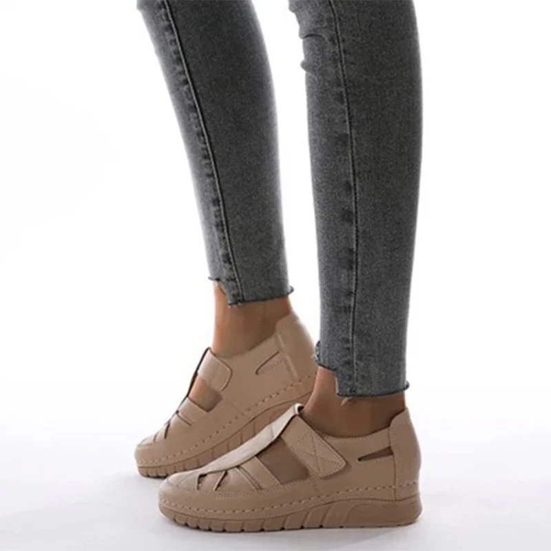 Summer Women 2cm Platform 4cm High Heels Mom Pumps Lady Lightweight Hook Loop High Heels Female Concise Casual Barefoot Shoes