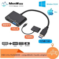 MnnWuu USB 3.0 to HDMI-compatible VGA Adapter 1080P Multi-Display 3in1 USB to HDMI-compatible Converter for Windows 7/8/10 OS