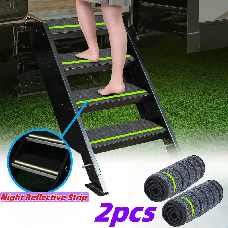 

2PCS Step Cover Non-Slip Waterproof Camper Stair Cover Reflective Camping Rug Set For Trailer Motorhome Caravan Outside Step
