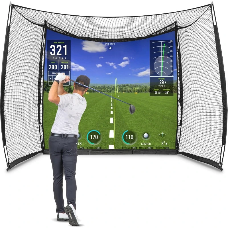 Range Cage 10 ft x 8 ft Golf Practice Hitting Net with Impact Screen Choose Printed Graphics or Blank Simulator Screen