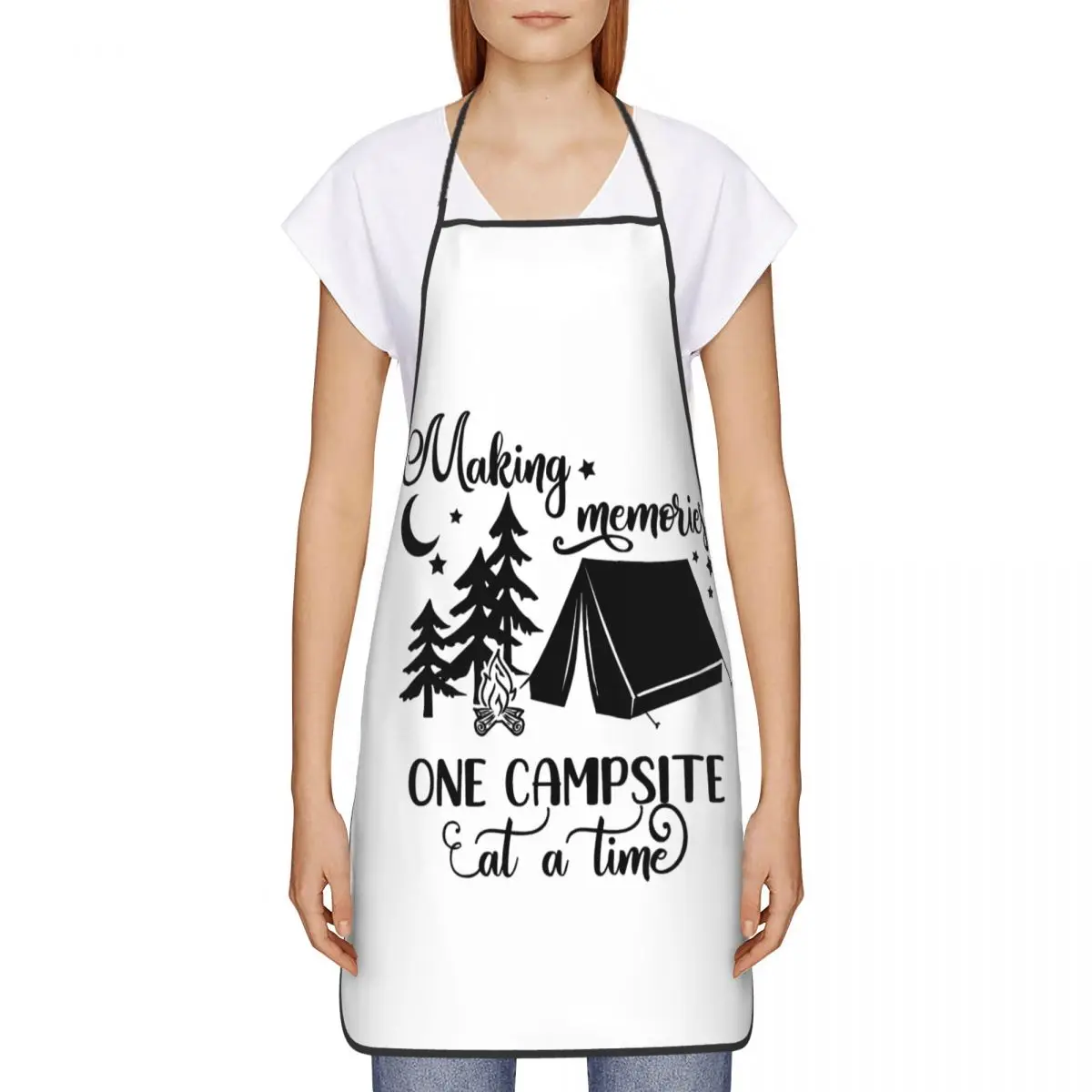 Custom Happy Campers Adventure Camping Apron Women Men Unisex Bib Kitchen Cooking Tablier Cuisine Chef Gardening