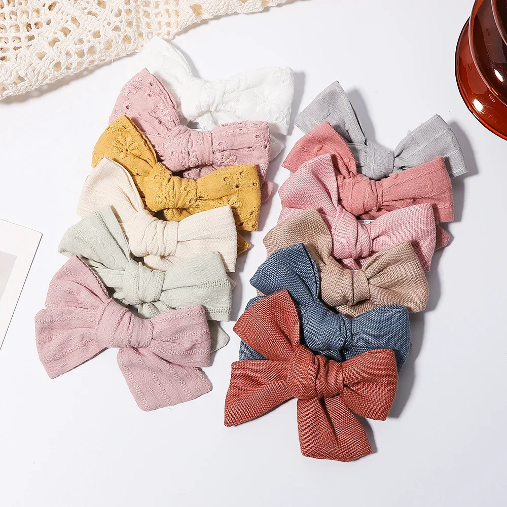 2Pcs/lot Solid Hair Bows Clips For Cute Girls Cotton Bowknot Hairpins Barrettes Headwear Bow Clips Kids Hair Accessories Gifts