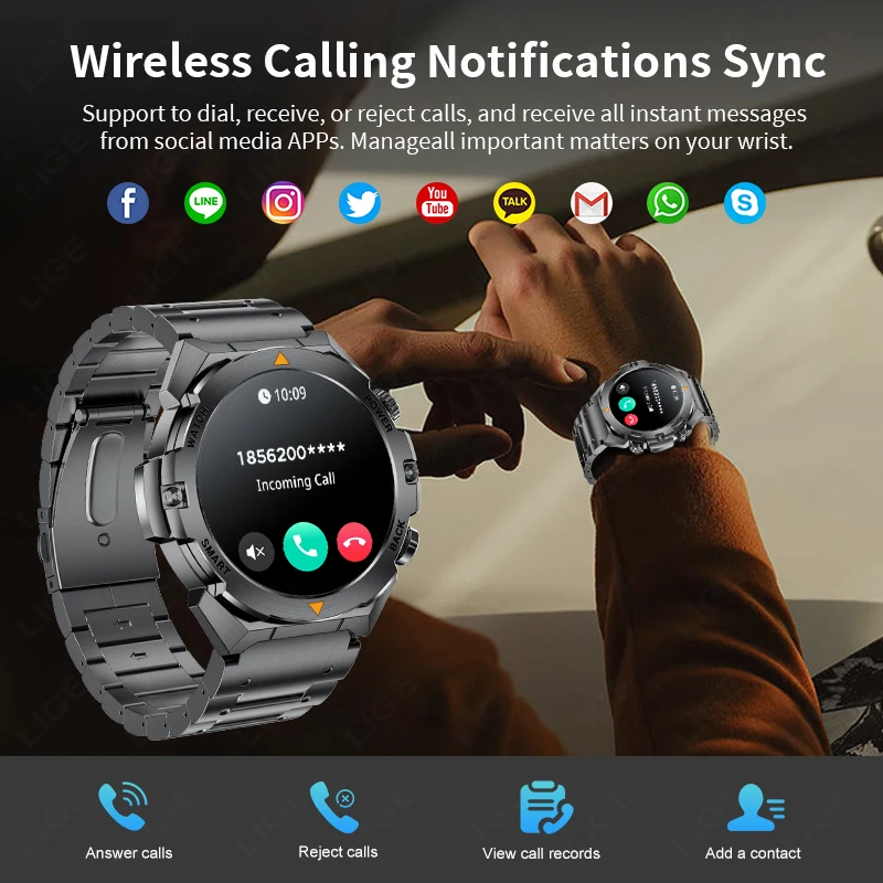 LIGE-ساعة ذكية مقاومة للماء للرجال والنساء ، شاشة AMOLED عالية الدقة ، ساعة ذكية لإجراء المكالمات الصوتية ، مكالمات بلوتوث ، شاشة مراقبة الصحة