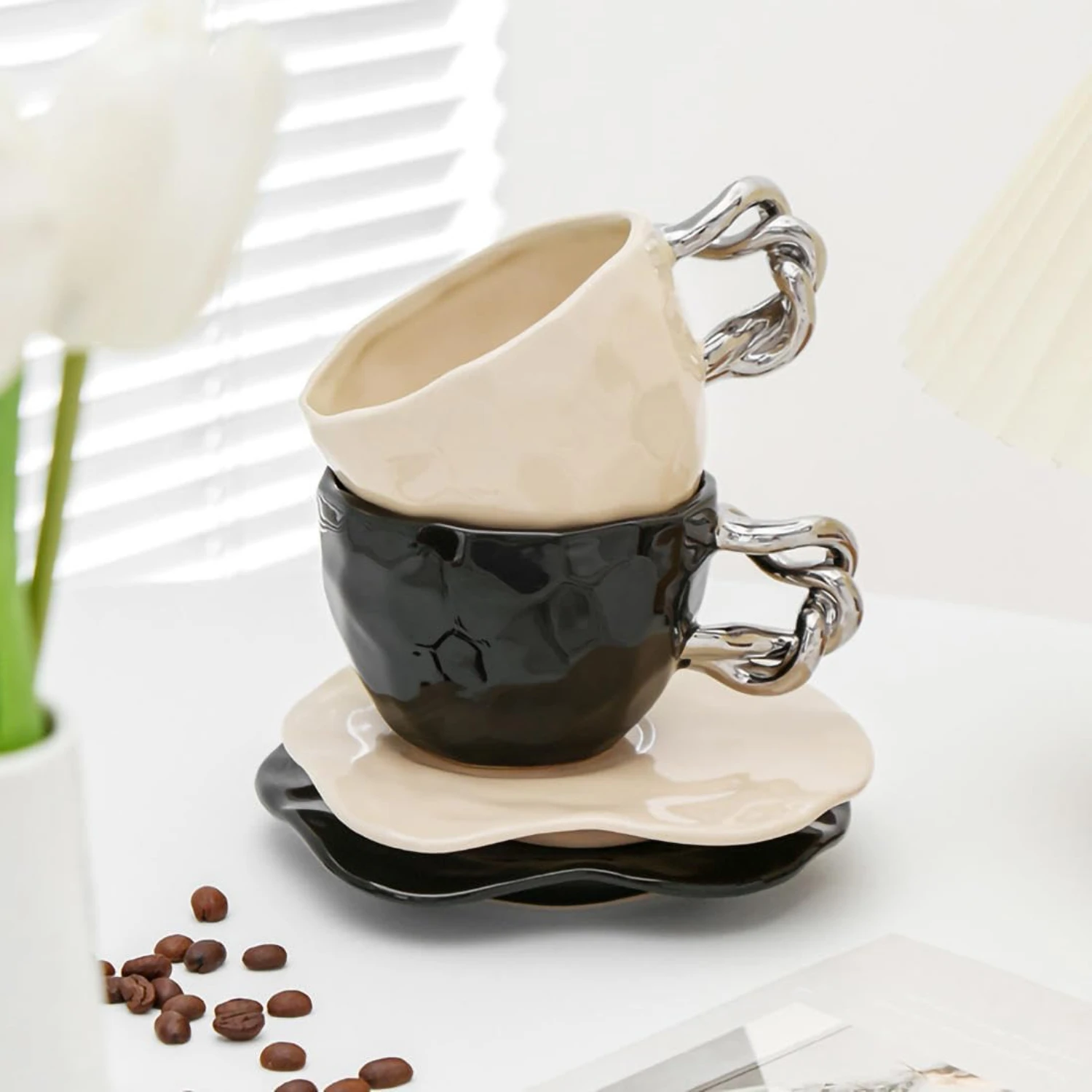 Enhance Your Coffee Ritual with this Beautiful, Colorful, and High-Quality Ceramic Coffee Mug and Saucer Set - Creative and Uniq