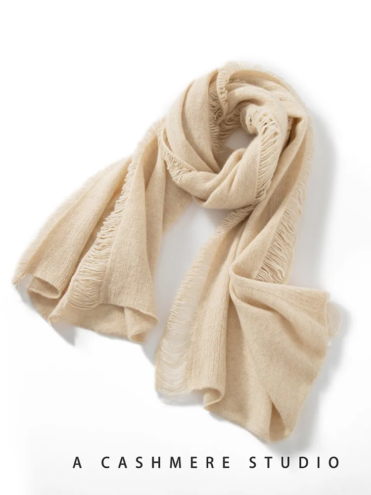 

Женский шарф из 100% кашемира с бахромой, длинный, для весны, осени и зимы, высококачественный вязаный кашемировый палантин-шаль