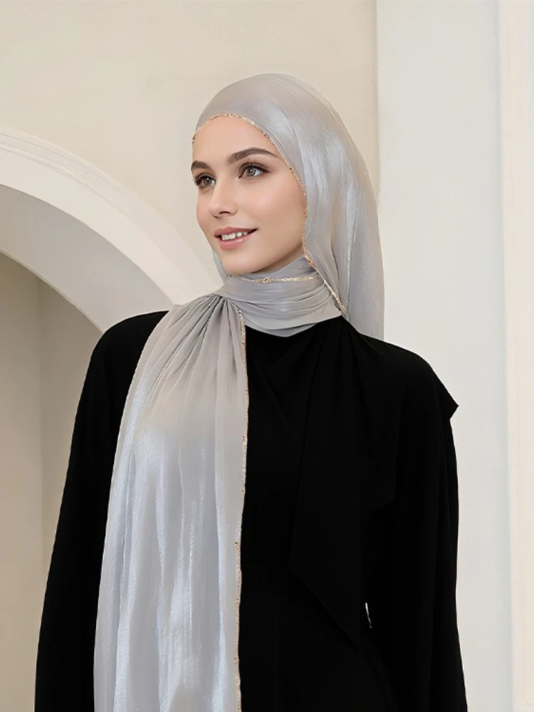 

New Silk Chain Chiffon Scarf Hijabs for Women Long Towel Summer Breathable Sunscreen Headscarf Summer Women Hijab Turban Femme