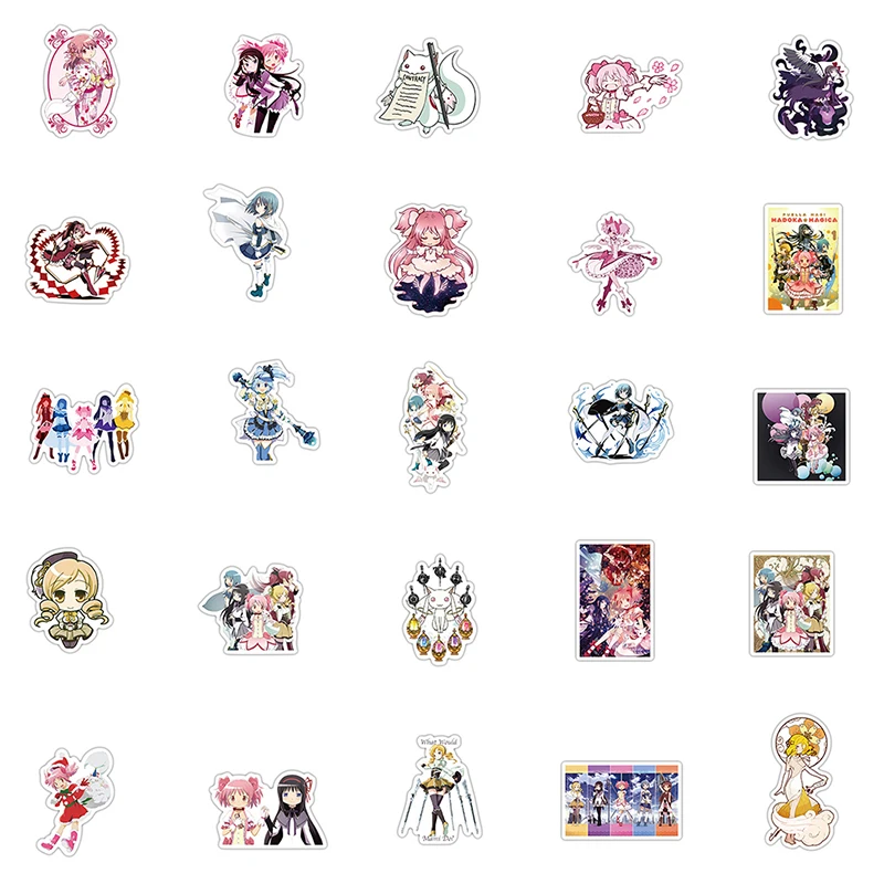 Madoka-Desenhos animados Magical Girl Graffiti adesivos, adesivos para mala, motocicleta, caderno, 50pcs