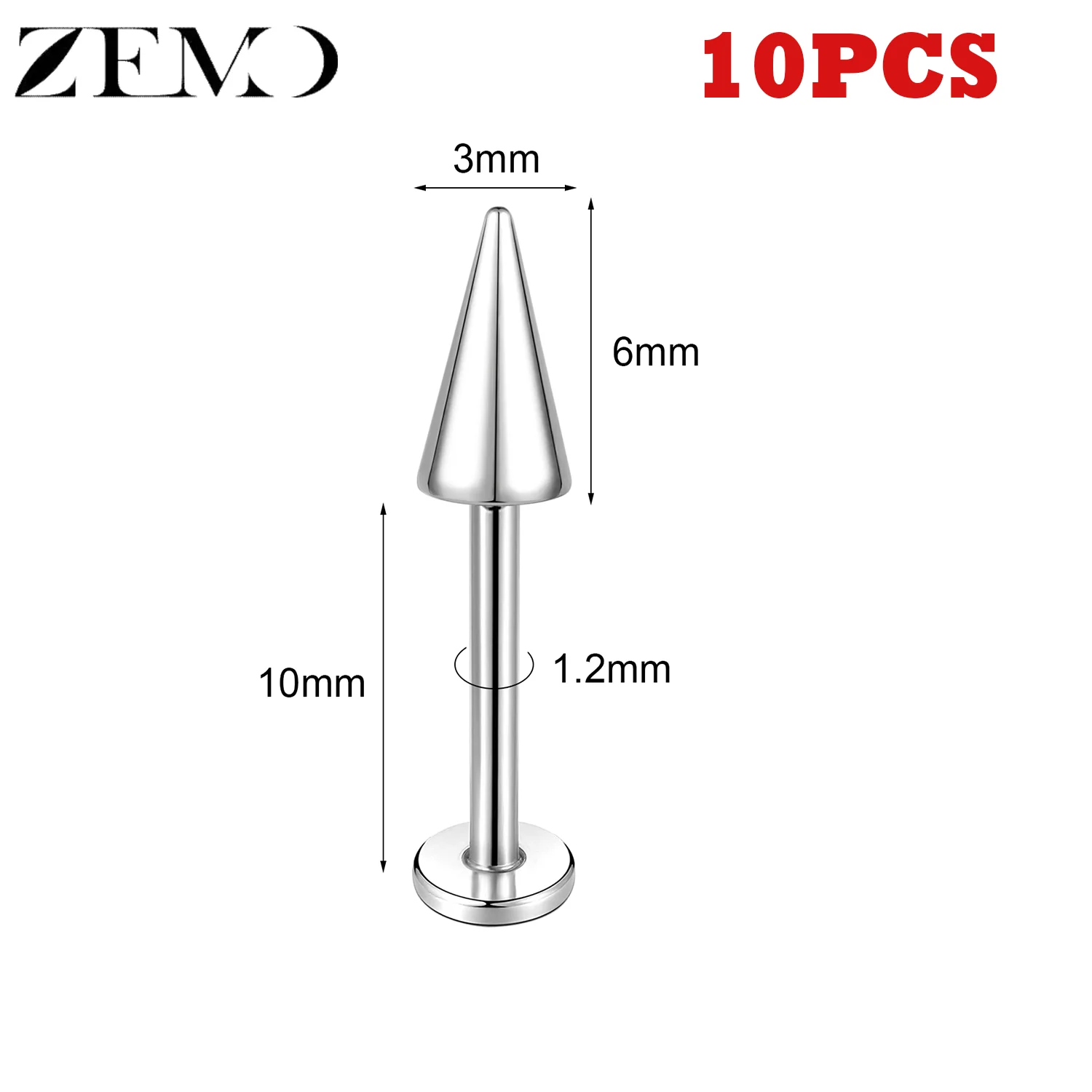 10PCS Stainless Steel Spike Labret Lip Piercing Set