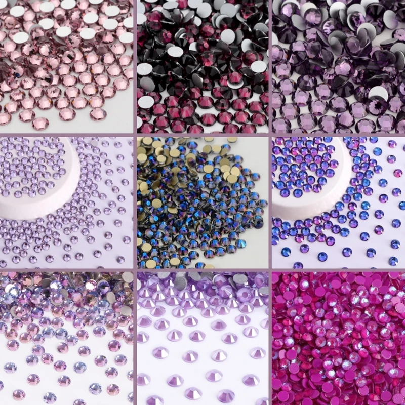 

Purple Series Glass Flatback Rhinestone SS3-SS30 Glitter Round Glue On Stones Non Hotfix Rhinestones for Nail Art Decoration