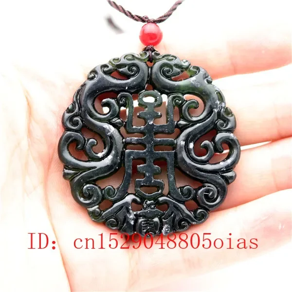 Collier pendentif dragon chinois pour femme, amulette sculptée creuse double face, noir naturel, vert diversifié, bijoux de charme à la mode, cadeaux