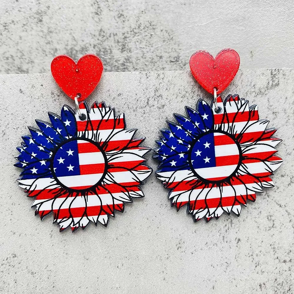 July 14th American Flag Acrylic Earrings Sunflower Five Pointed Star USA Earring Independence Day Jewelry for Women Jewelry Gift