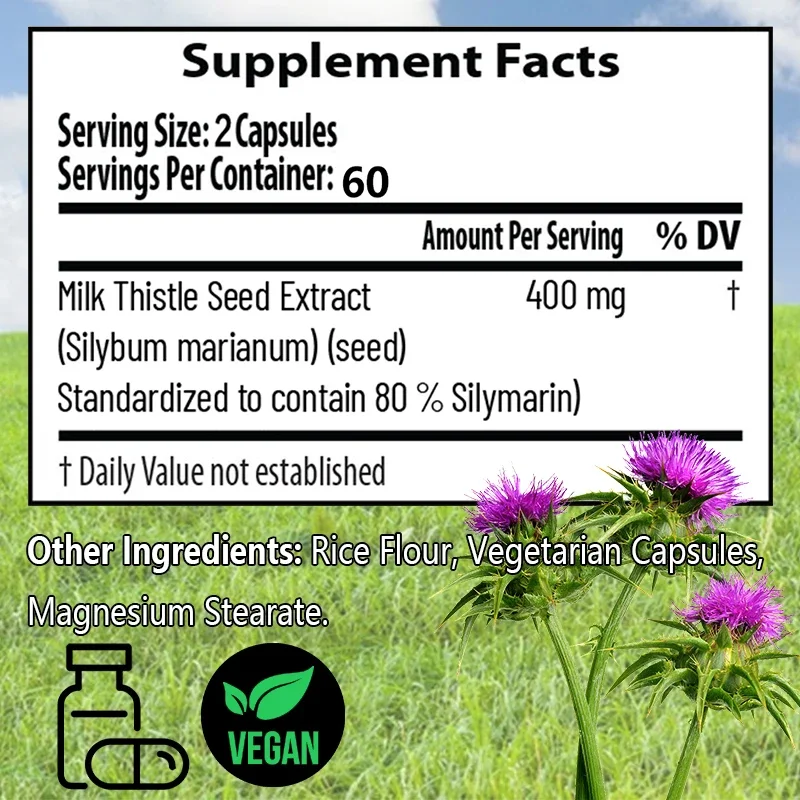 Milk Thistle Extract Capsules - Liver Detoxification and Cleansing Repair, Healthy Liver Function, Immune Support