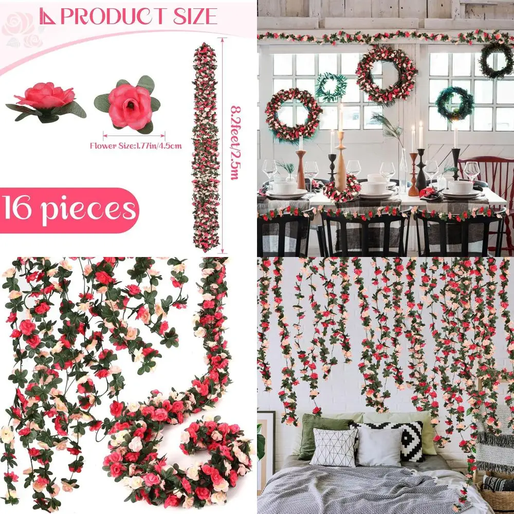 

16pcs 131.2ft Garland Set: Elegant Rose & Pink Vines for Weddings, Gardens, and Parties