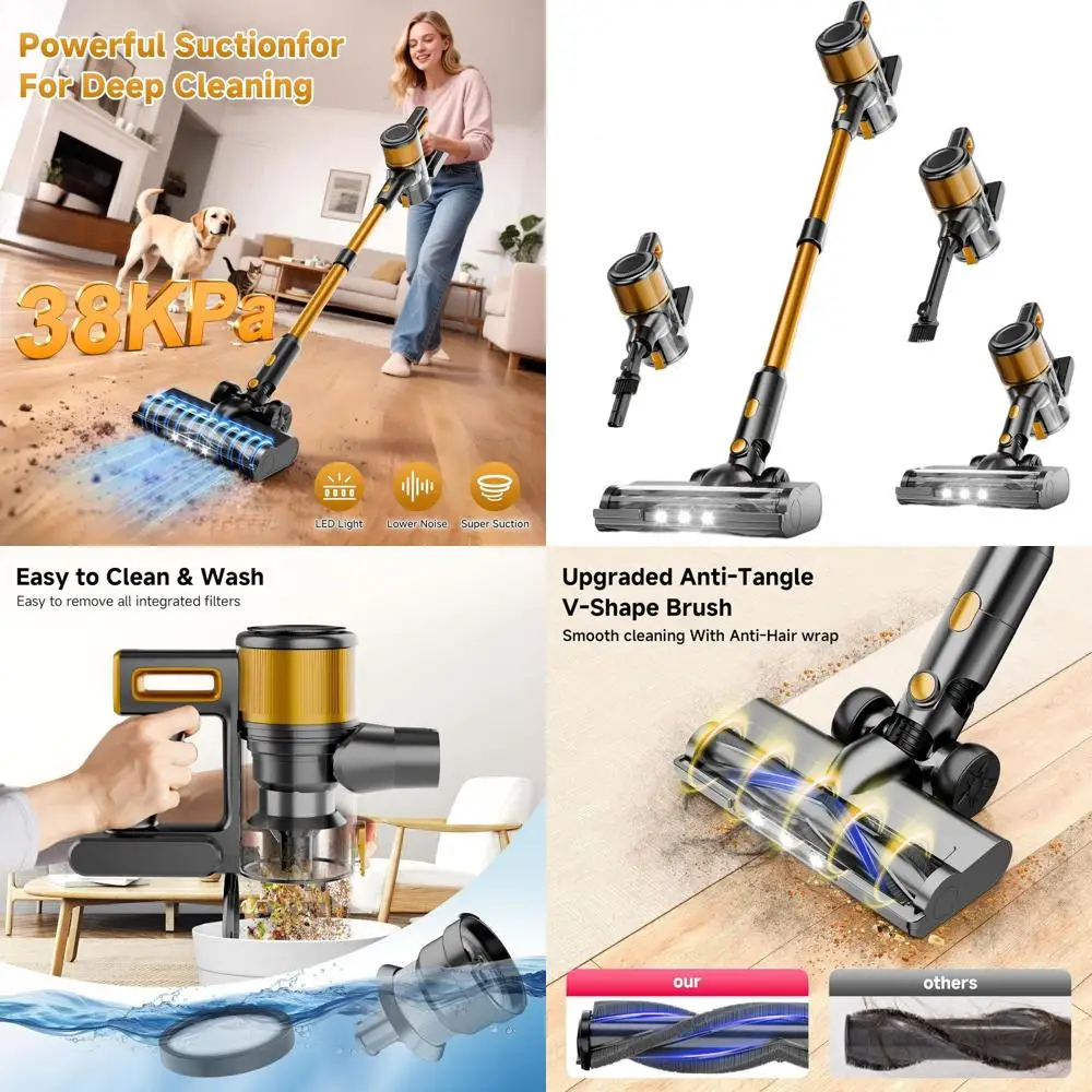 

Долговечный беспроводной пылесос, аккумулятор емкостью 55 минут, защита от запутывания, мусорная корзина объемом 1,5 л, легкий вес для шерсти домашних животных на твердом полу и коврах