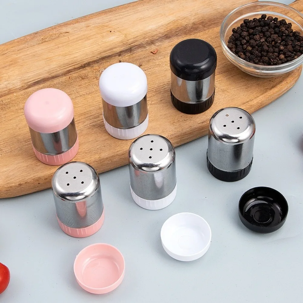 5-hole Salt Shaker with Dust Cover Kitchen Tool Small Pepper Bottle Condiments Storage Stainless Steel Condiment Jar Kitchen