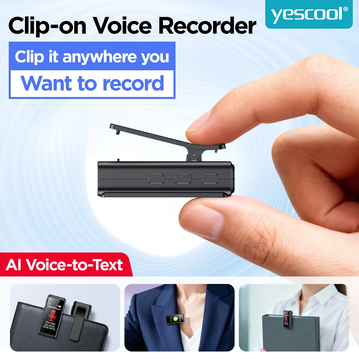 Portable Clip-on AI Bluetooth Voice Recorder 360° Noise Canc