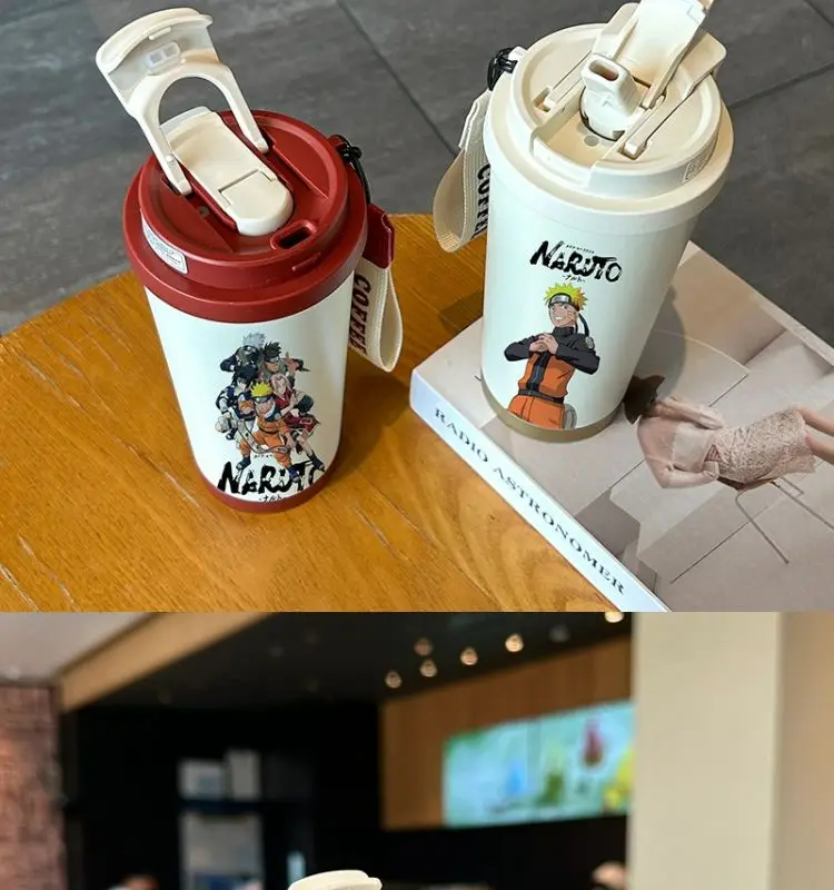 Naruto Uzumaki, Sasuke Uchiha, Sakura Haruno – Anime-Motiv, Edelstahl-Wasserflasche, tragbar, großes Fassungsvermögen, Becher mit Strohhalm. – Detail 5