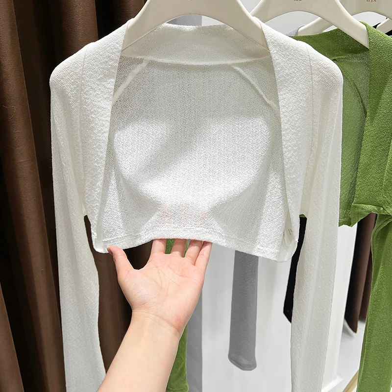 

Ice silk knitted cardigan shawl for women in summer thin style with suspender skirt sunscreen short top with air conditioning bl