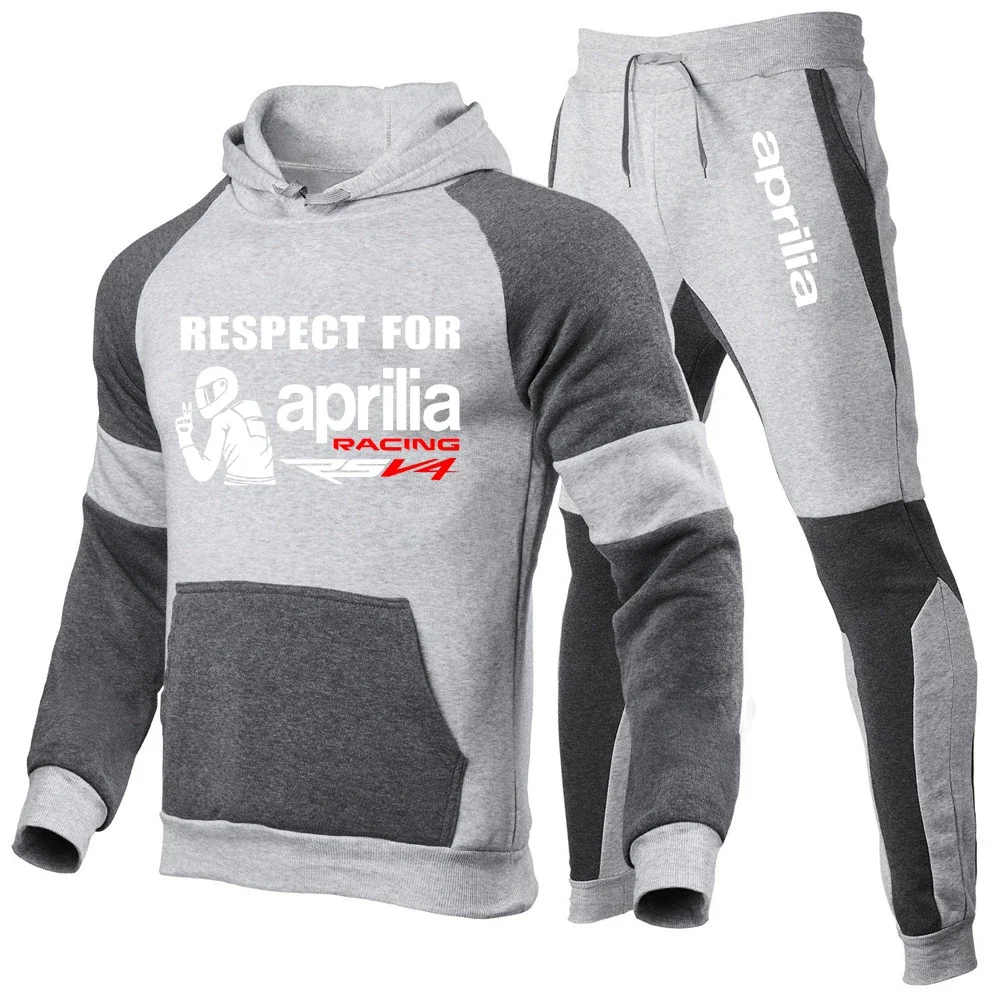 2024 Spring Autumn Men's Respect For Aprilia Racing RSV4 Logo Printed Tracksuit Pullover Hoodies+Fashion Sweatpants Splicing Set