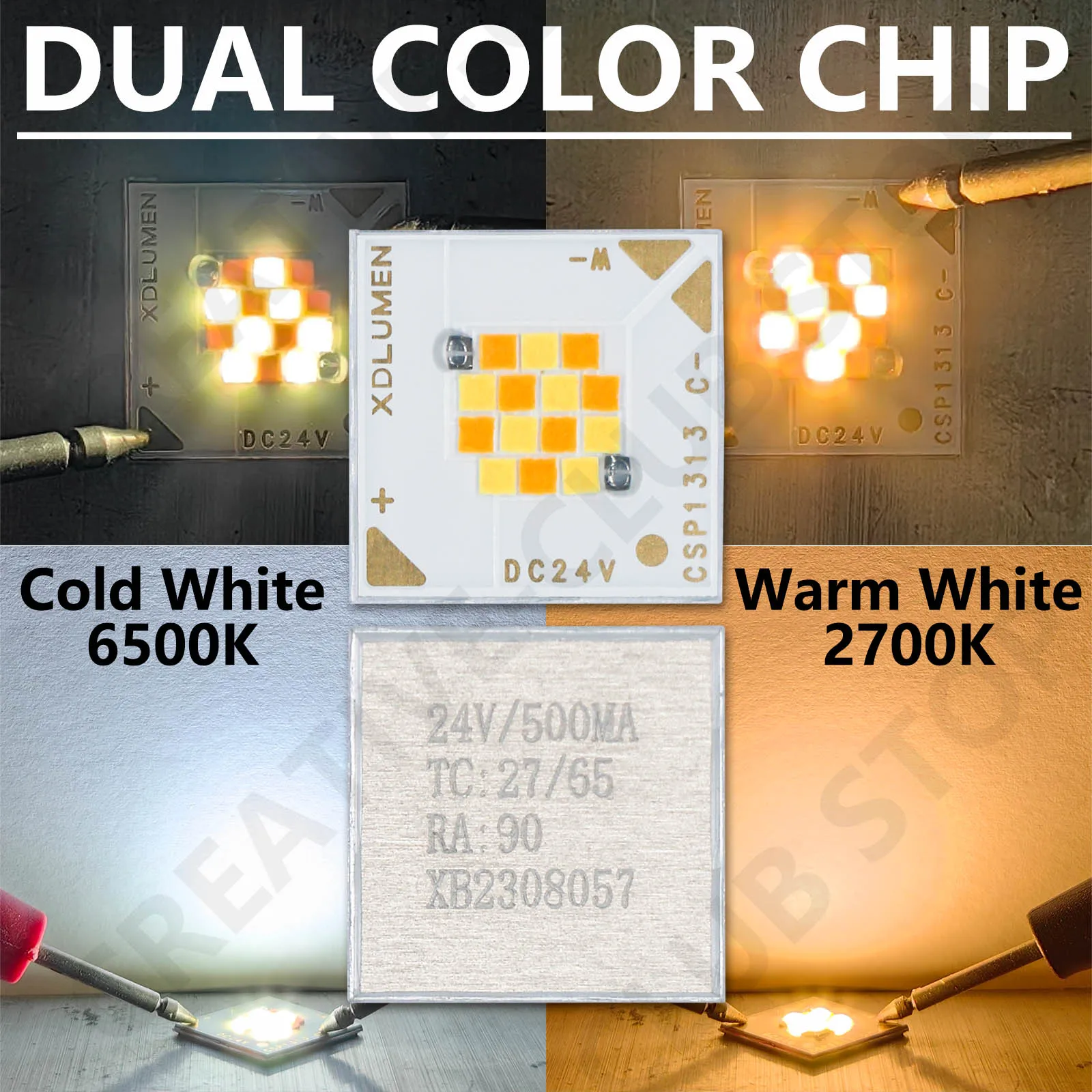 Dual Color Light Source LED COB Chip Diode 1313 7W 12W DC24V CSP Lamp Beads Warm White Cold White Ra90 For Floodlight Spotlight